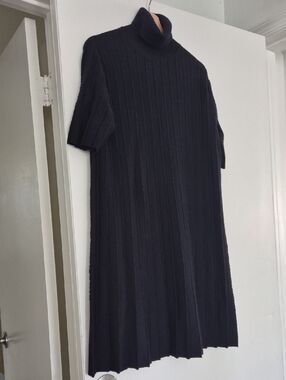 COS Navy Ribbed Turtleneck Dress Short Sleeve